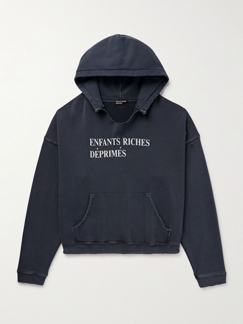 Distressed Logo-Print Cotton-Jersey Hoodie Black 1