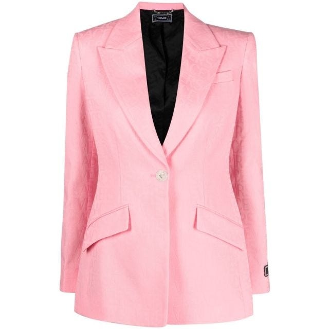 VERSACE Pink single-breasted blazer with jacquard logo
