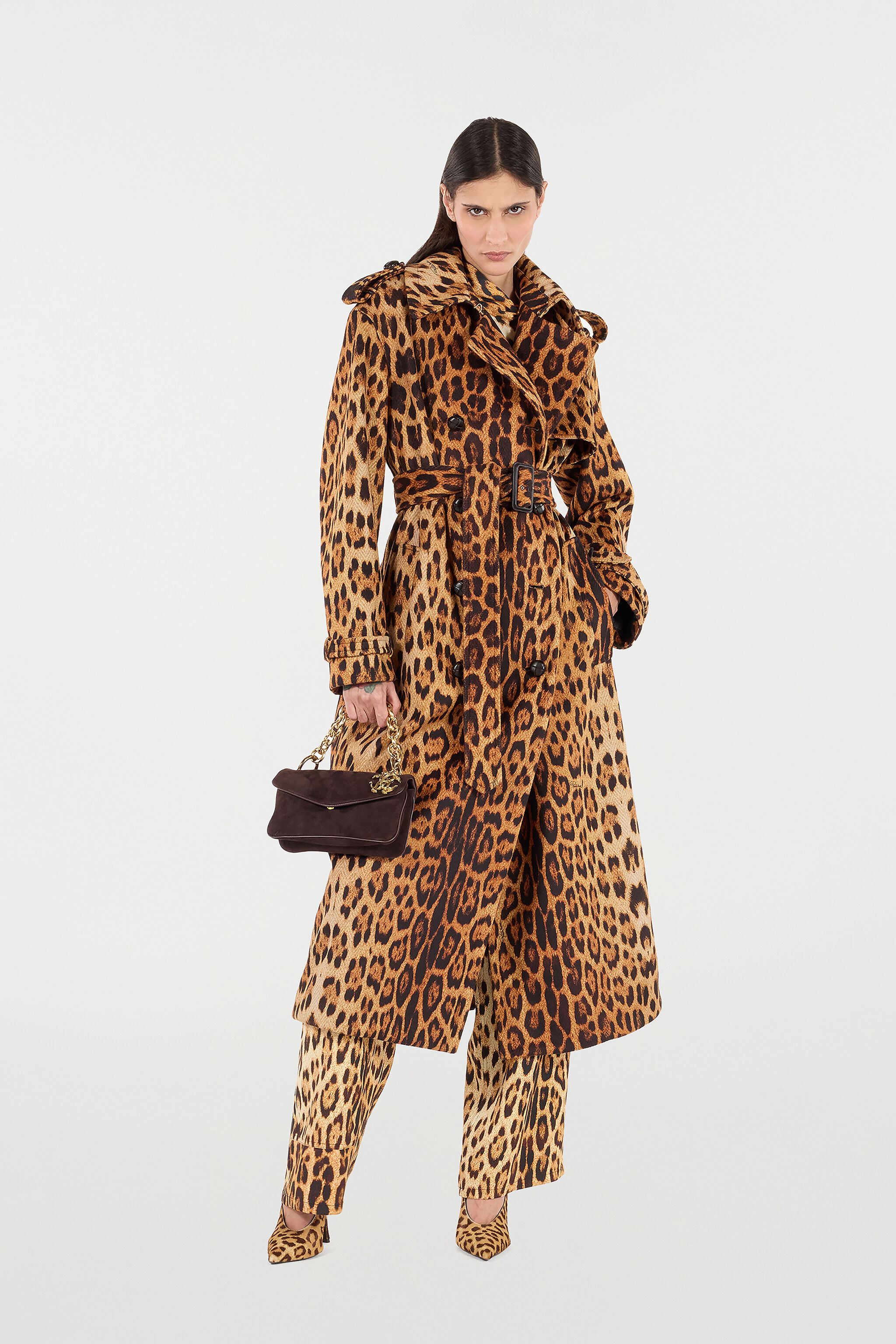 Long Trench Coat With Jaguar Skin Print - 2