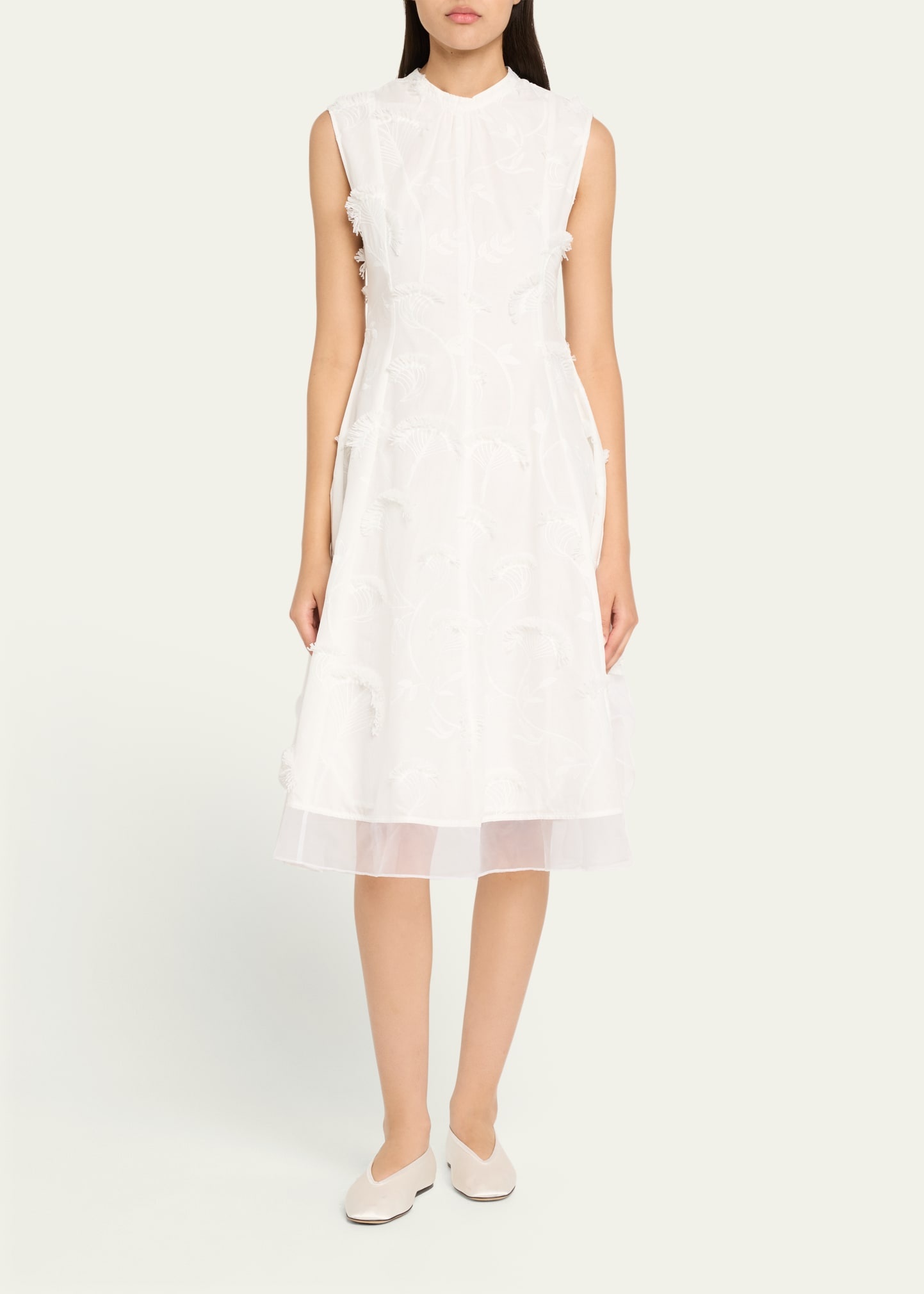 Embroidered Organza Sleeveless Midi Dress - 2