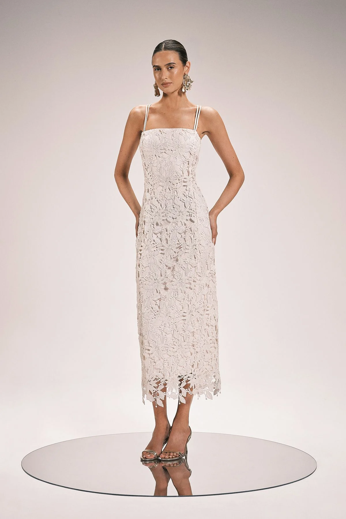 Lace Detail Strappy Midi Dress - 1