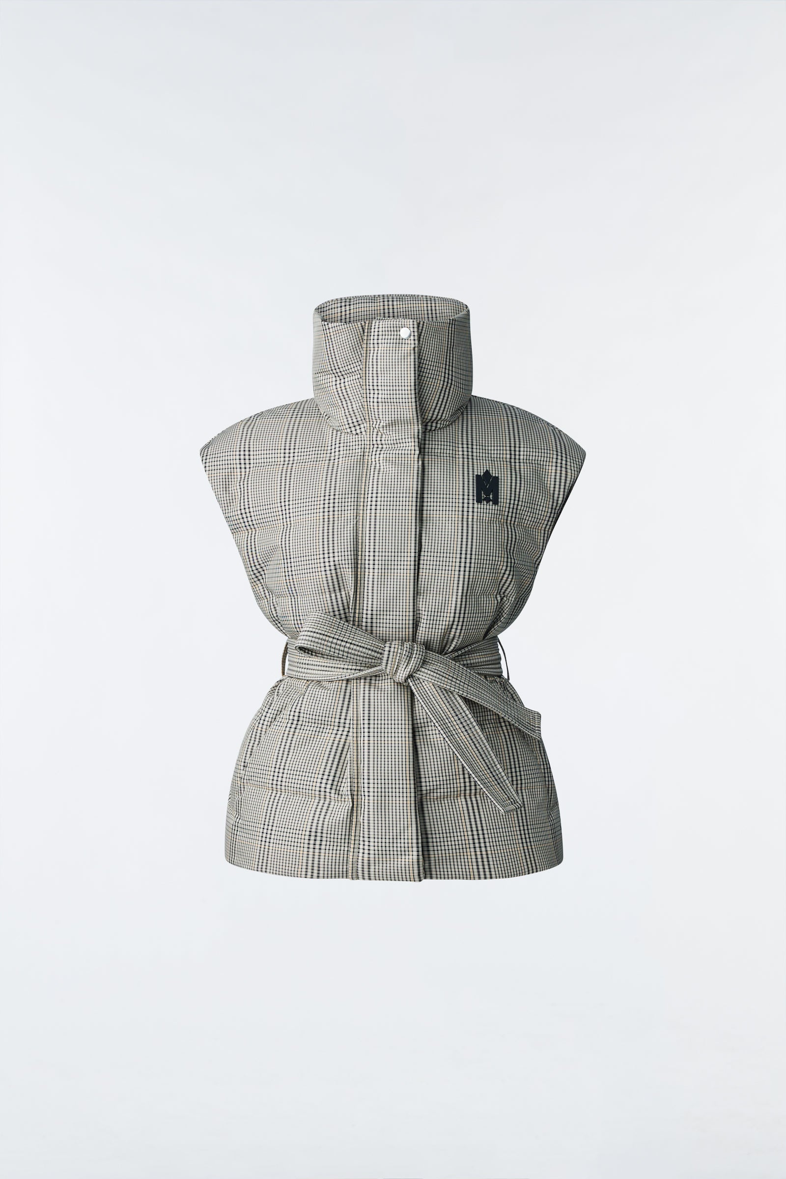 ZERINA Duvet down plaid vest with belt for ladies - 1