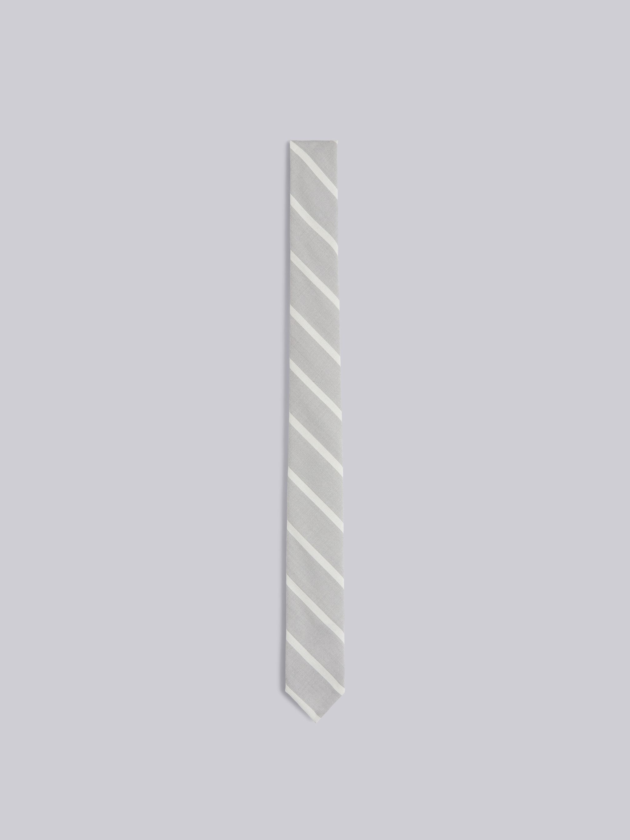 Medium Grey Wool Banker Stripe Classic Tie - 1