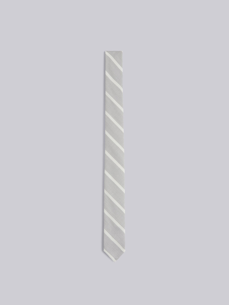 Medium Grey Wool Banker Stripe Classic Tie 1