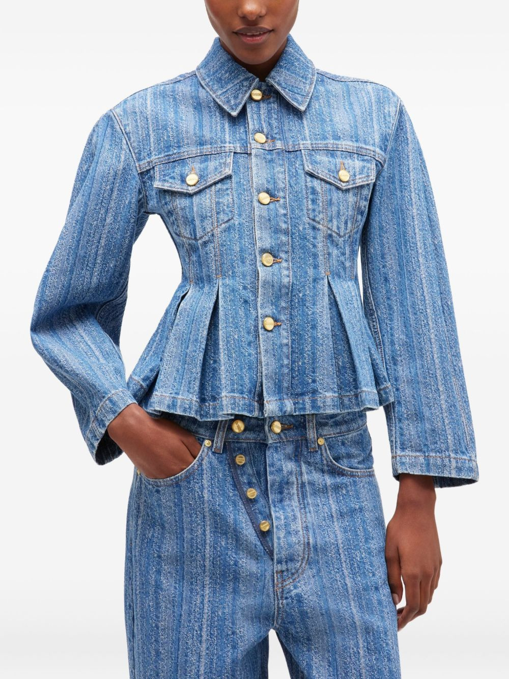 pleated denim jacket - 3