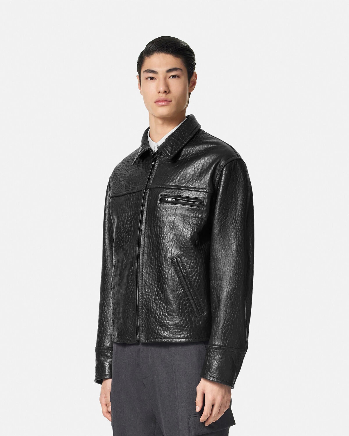 Elephant-Effect Leather Blouson Jacket - 4