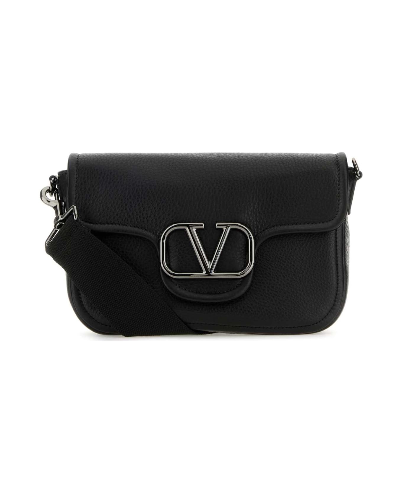 Black Leather Vlogo Crossbody Bag - 1