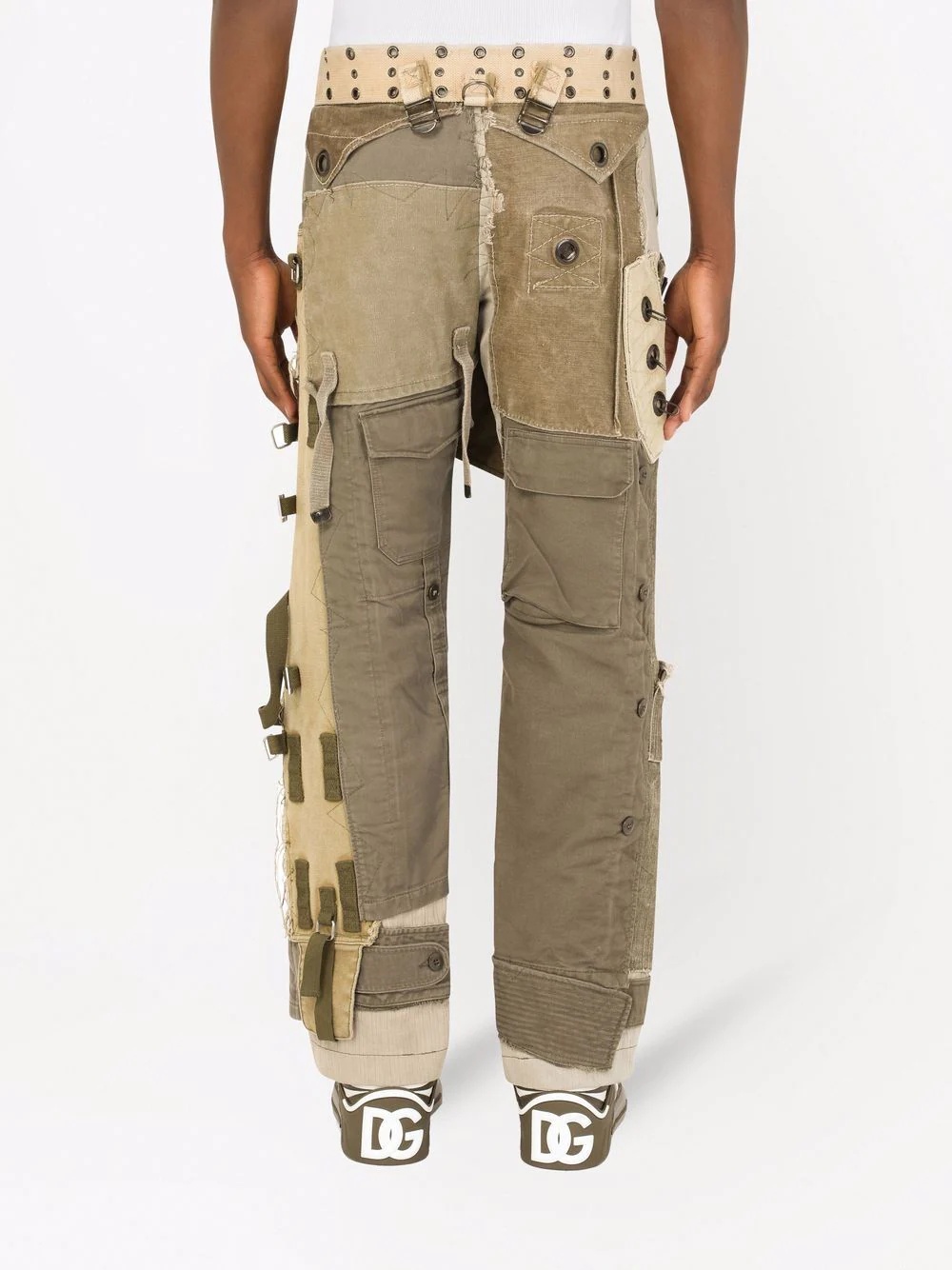 patchwork hemp-blend trousers - 4