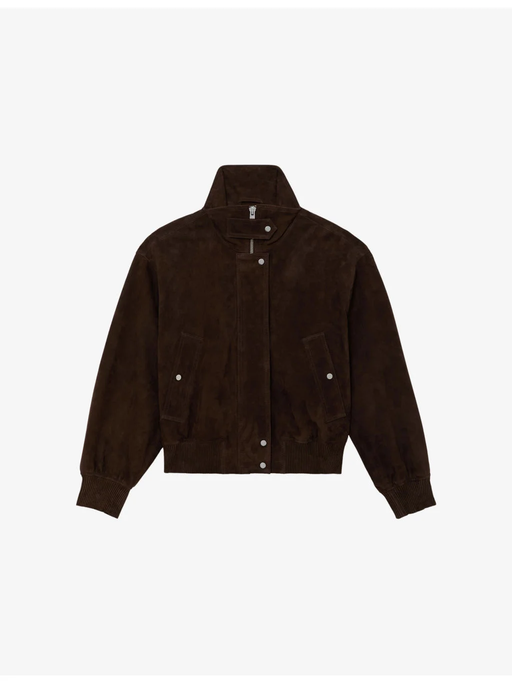 Cara Funnel-Neck Suede Bomber Jacket - 1