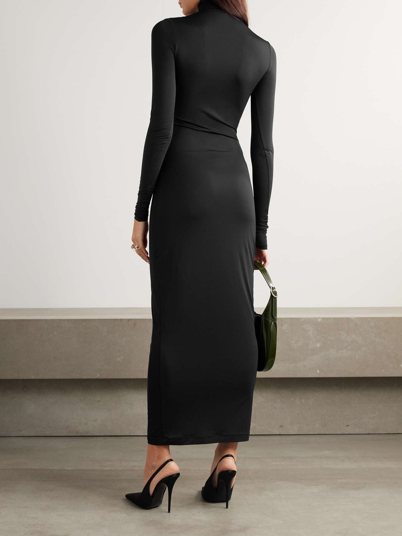 + RHW paneled stretch-jersey turtleneck maxi dress Black - 3