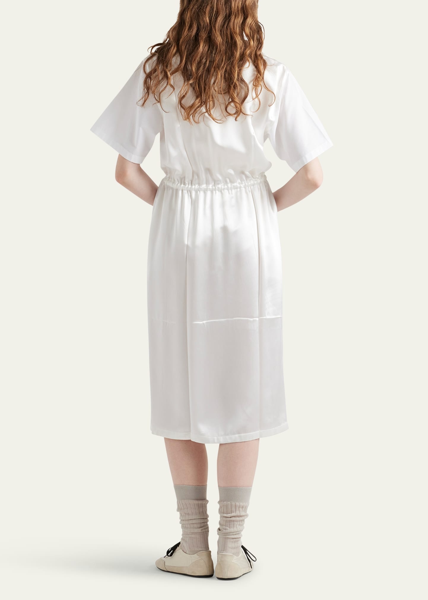 Drawstring Satin Back Midi Dress - 3