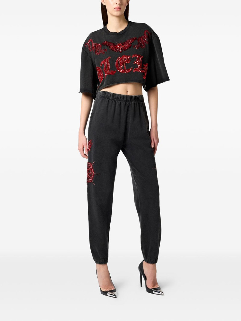 PHILIPP PLEIN sequin-detail cropped T-shirt outlook