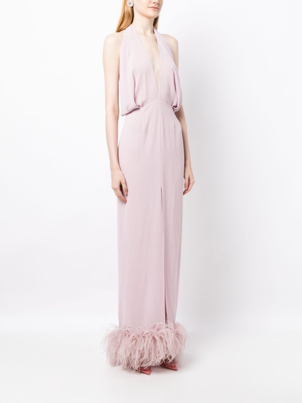 Isolde feather-trim halterneck dress - 3