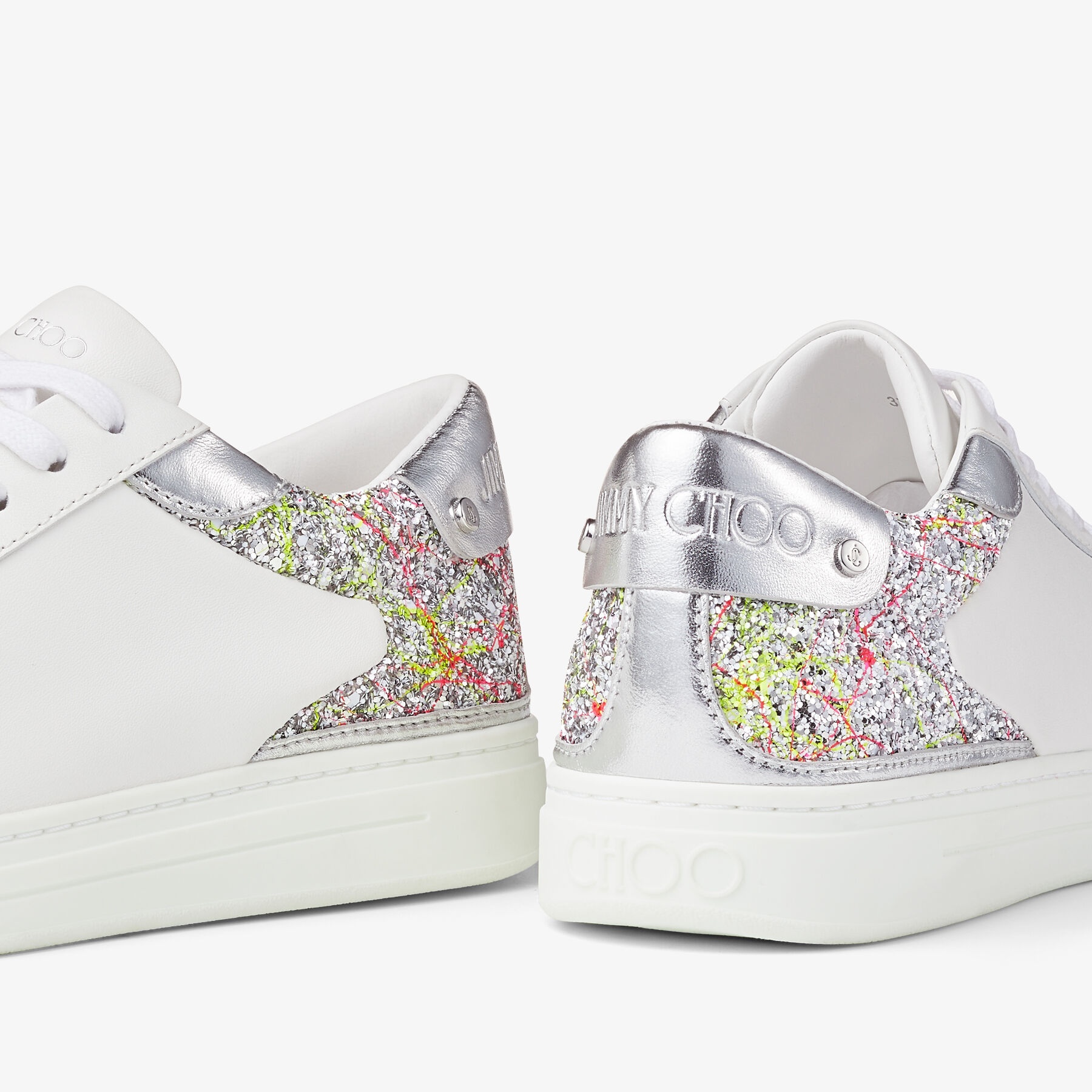 Rome/F
White Leather and Glitter Fabric Low Top Trainers - 4