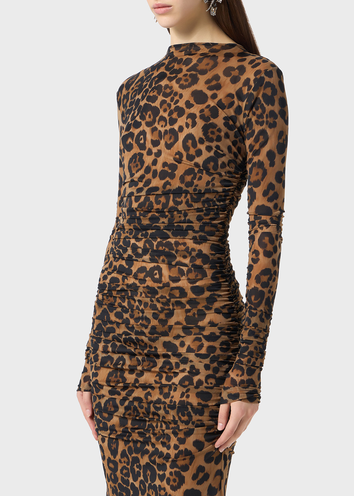 LONG SECOND SKIN JERSEY DRESS WITH LEOPARD PRINT - 5