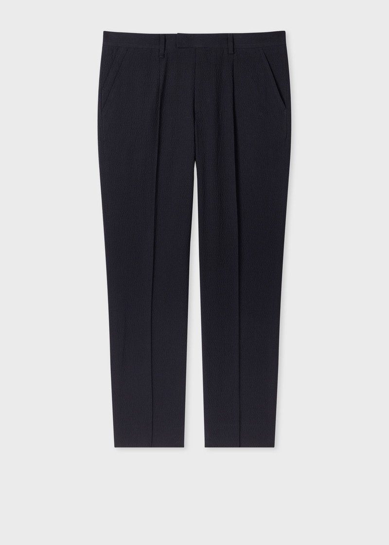 Navy Textured-Cotton Trousers 1