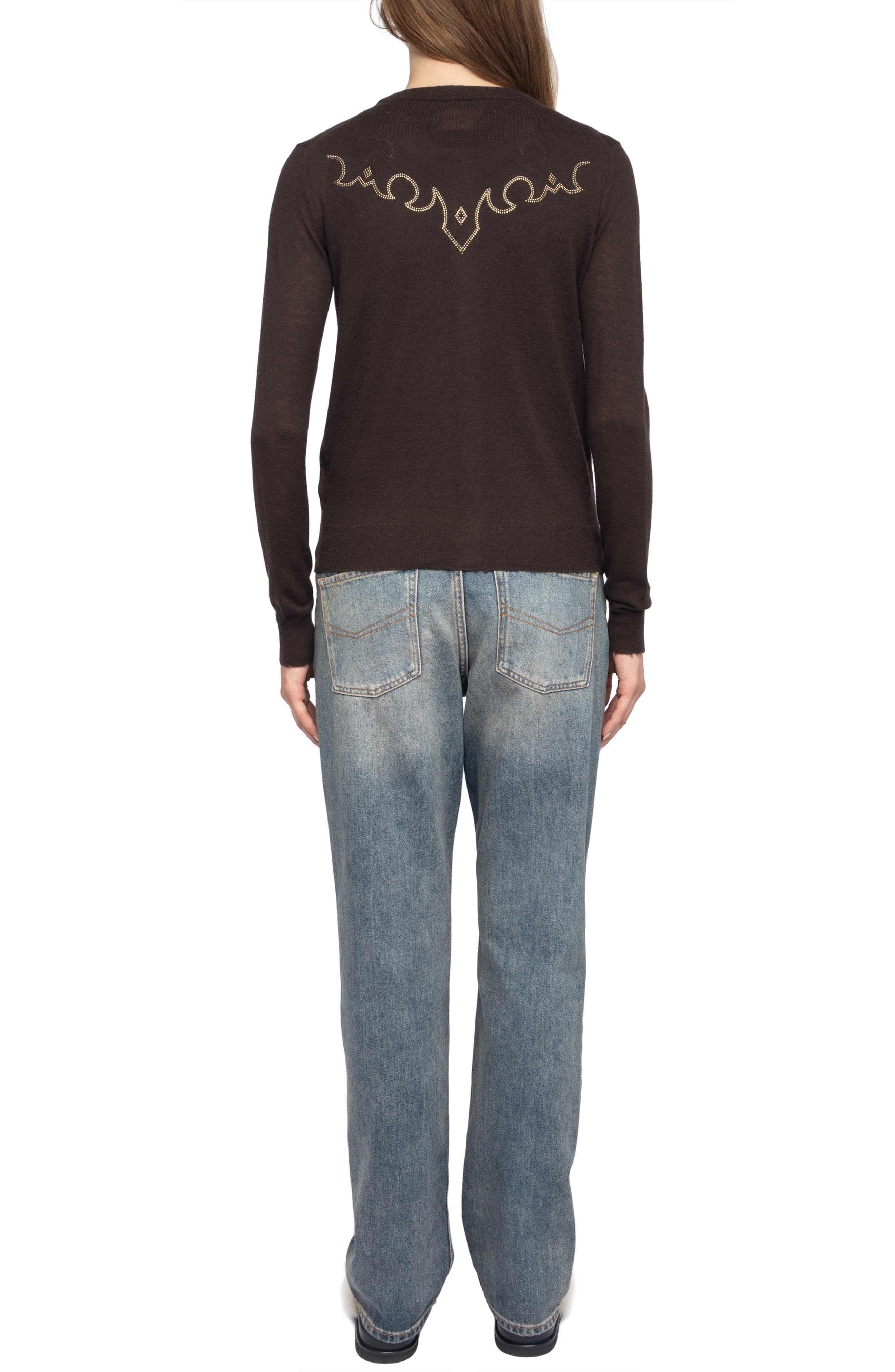 Zadig & Voltaire Missya West Strass Rhinestone Cardigan in Dark Chocolate at Nordstrom - 6