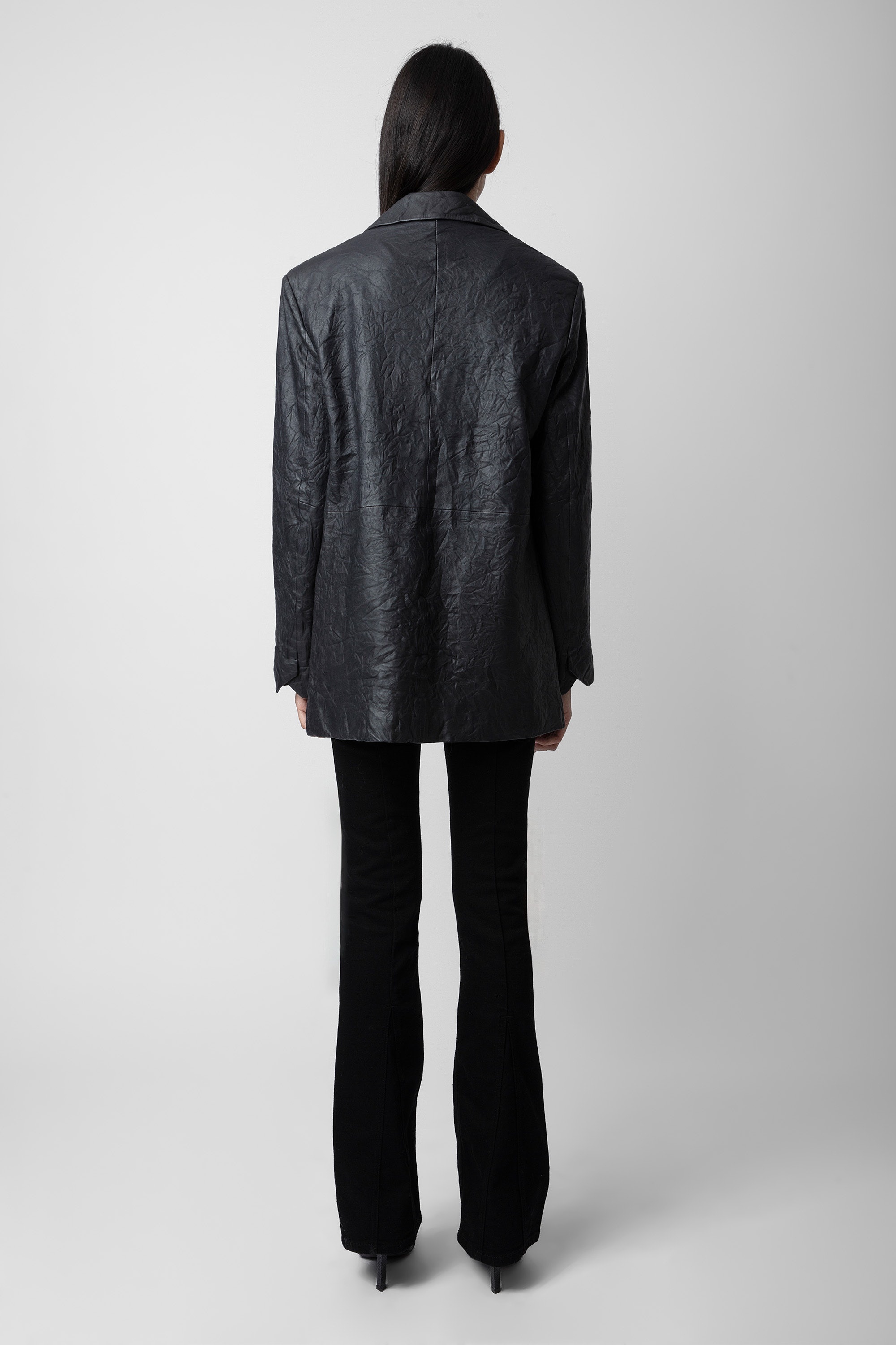 Venturi Crinkled Leather Blazer - 3