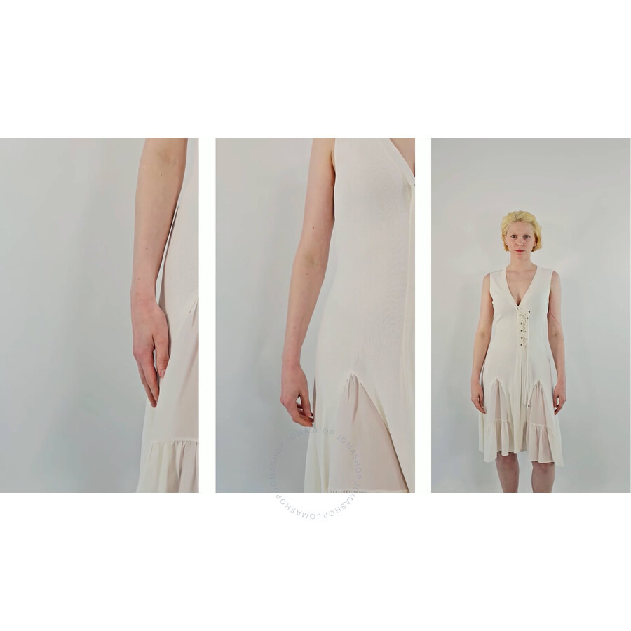 Roberto Cavalli Ladies Natural White Viscose And Silk V-Neck Dress - 3