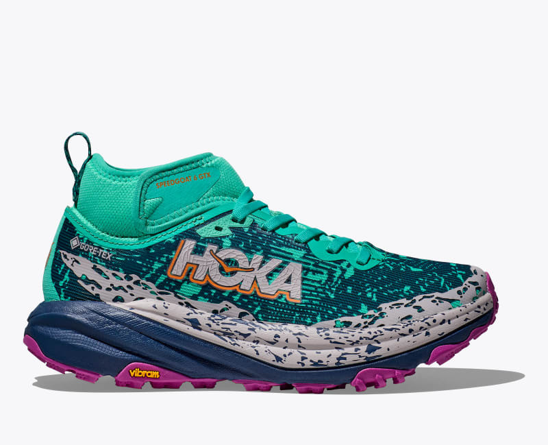 Women's Speedgoat 6 Mid GTX Shoes in Electric Aqua/Midnight 1