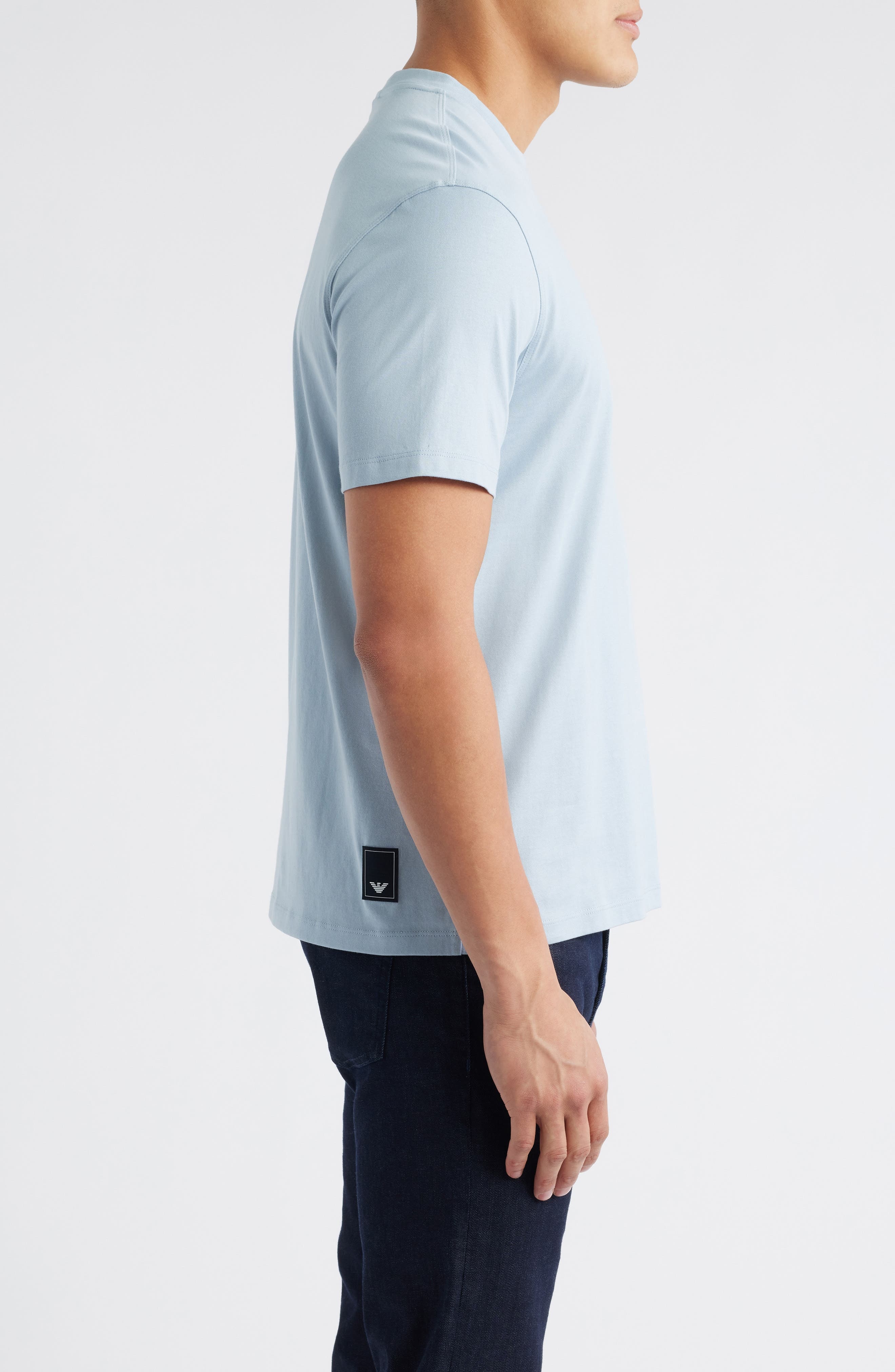 Emporio Armani Logo Embroidered Cotton T-Shirt in Light Blue at Nordstrom - 3