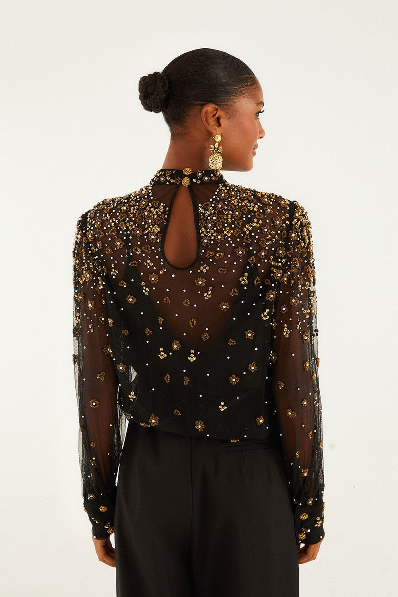 Black Embroidered Tulle Lined Blouse 3