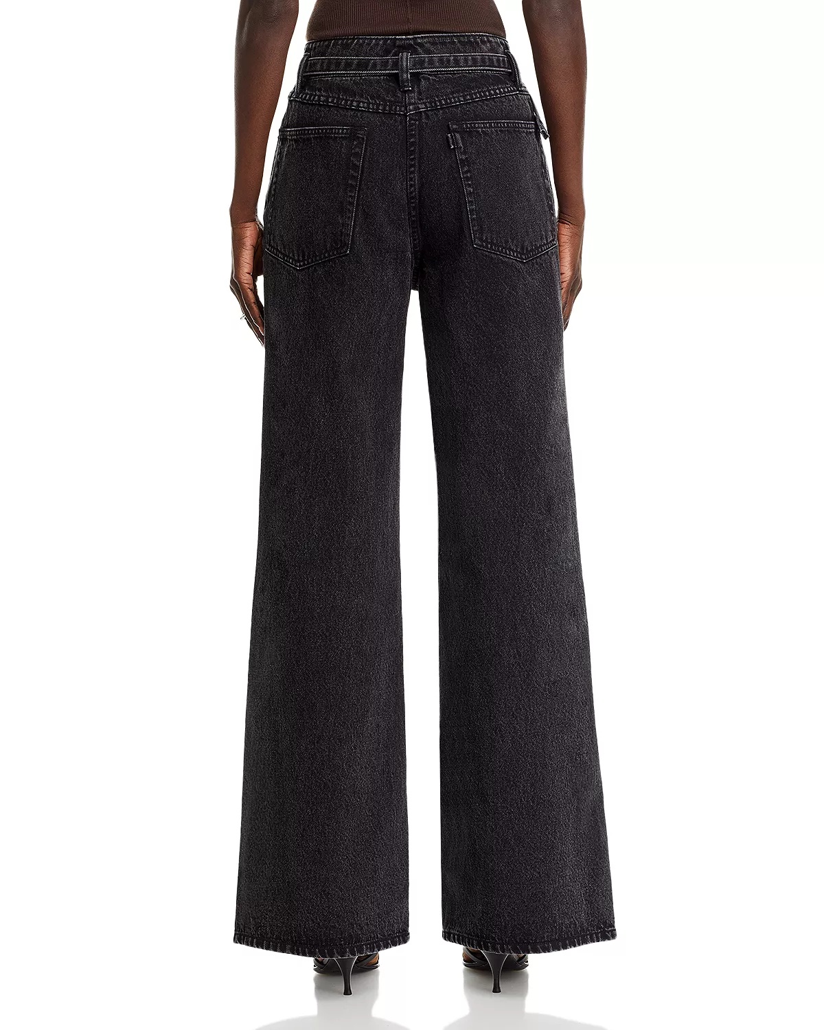 Belted Wide Leg Jeans In Washed Black - 3