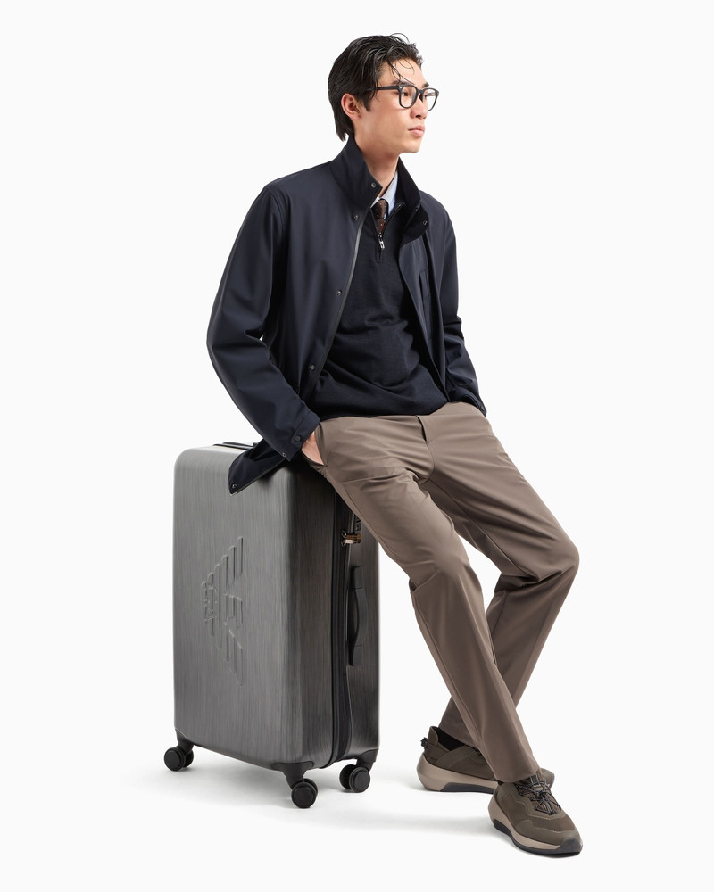 EMPORIO ARMANI TRAVEL ESSENTIALS PLAIN-KNIT VIRGIN-WOOL JUMPER WITH POLO COLLAR outlook