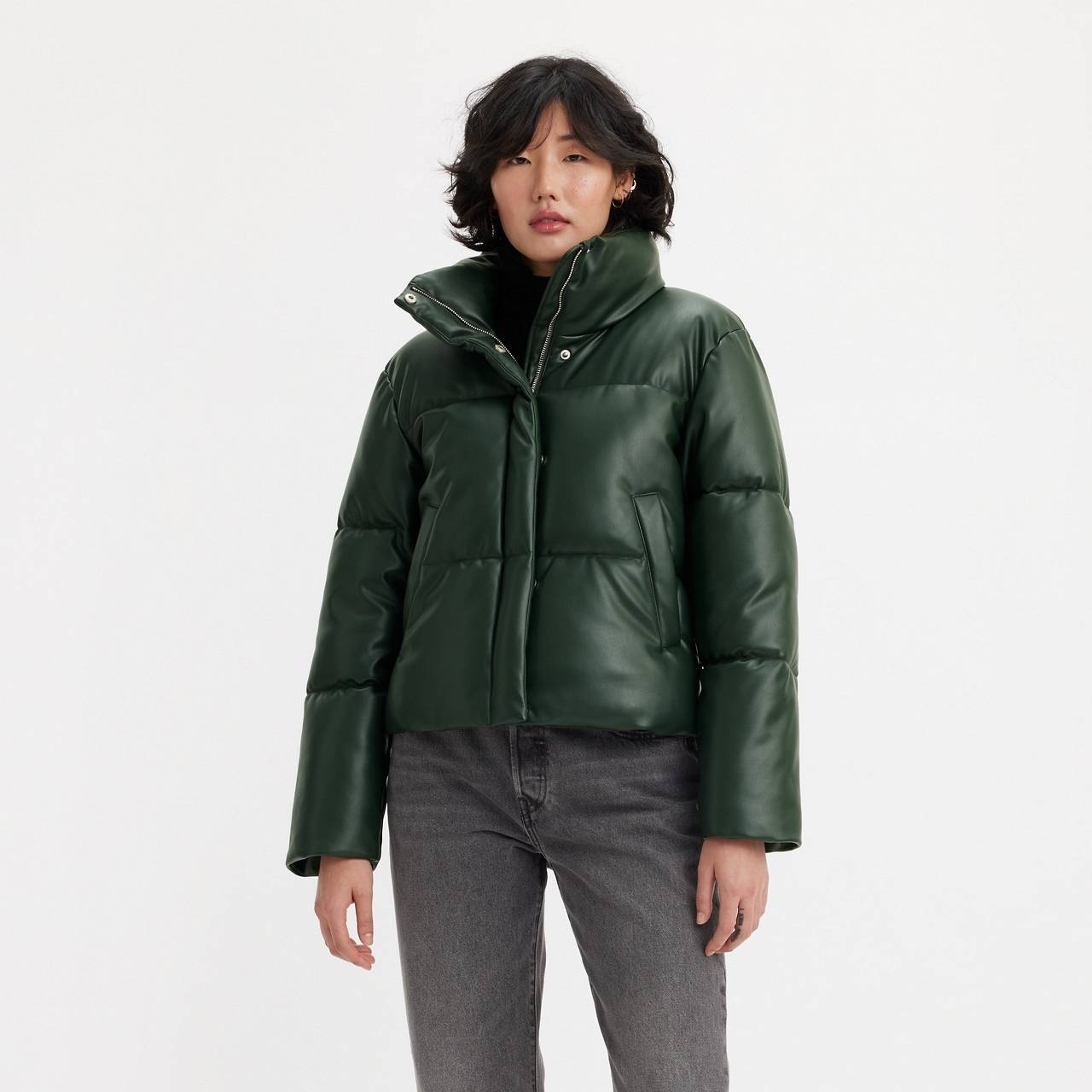 FAUX LEATHER PUFFER JACKET - 1