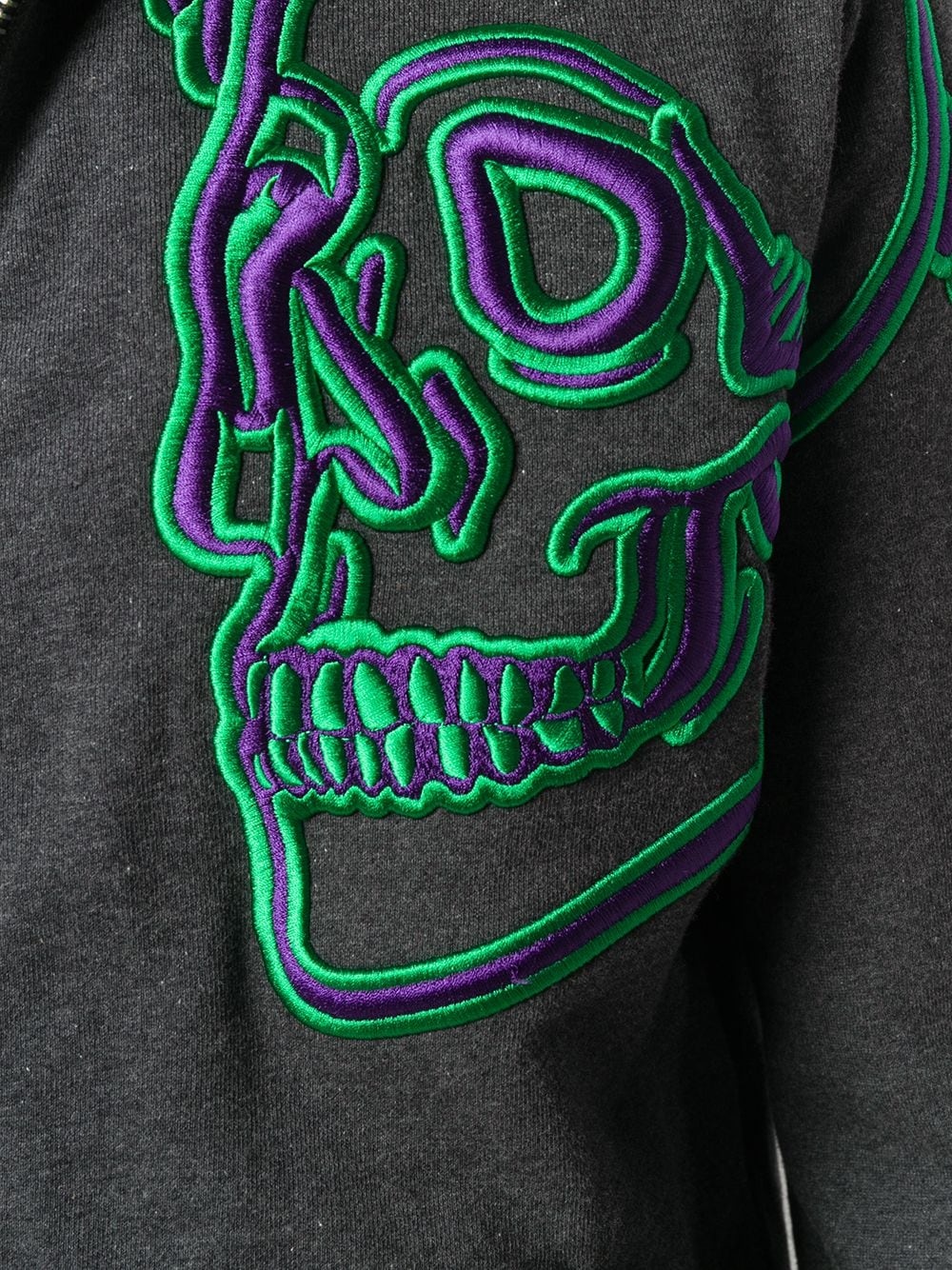 embroidered skull sweatjacket - 5