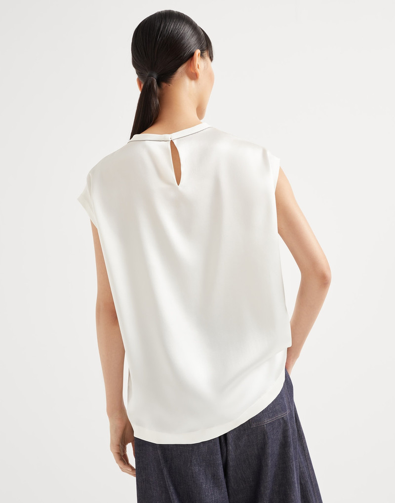 Brunello Cucinelli Stretch silk satin T-shirt with monili outlook