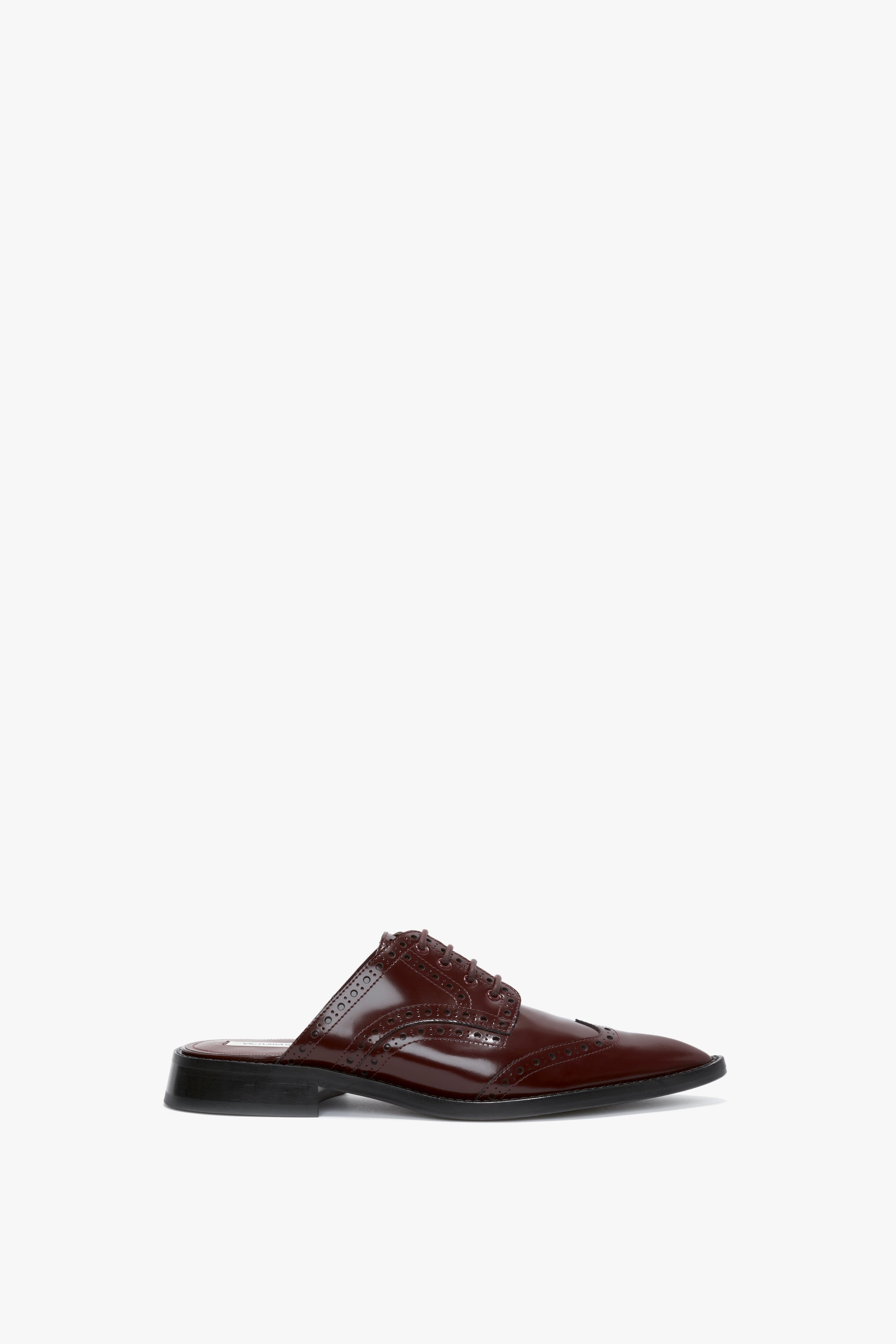 Flat Lace Up Mules In Bordeaux Leather - 1