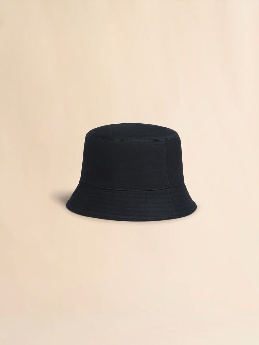 BLACK ORGANIC GABARDINE BUCKET HAT WITH EMBROIDERED LOGO - 3