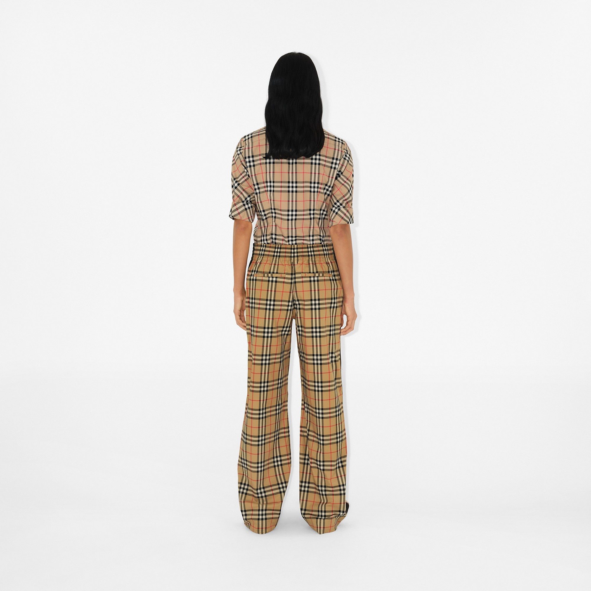 Side Stripe Vintage Check Stretch Cotton Trousers - 4