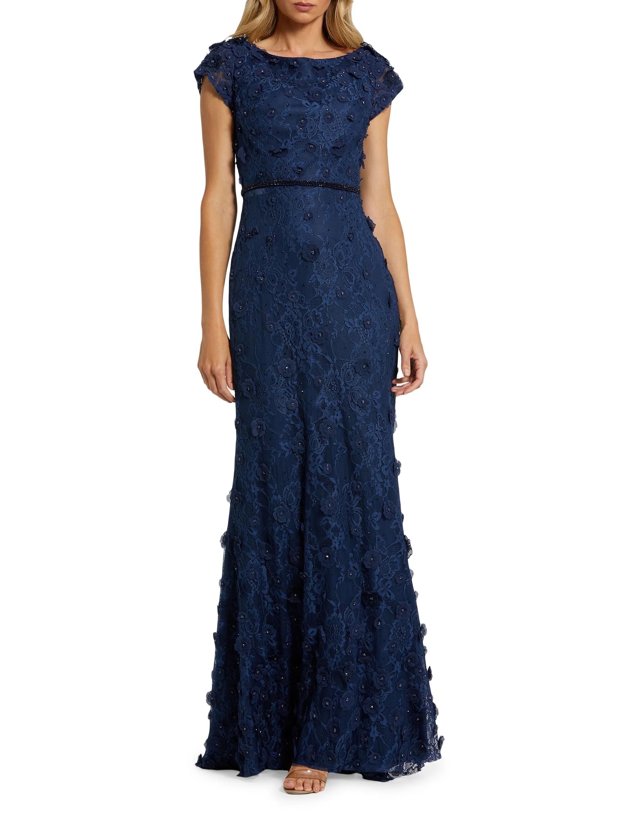 Women's Beaded & Embroidered Lace Gown - Midnight - 1
