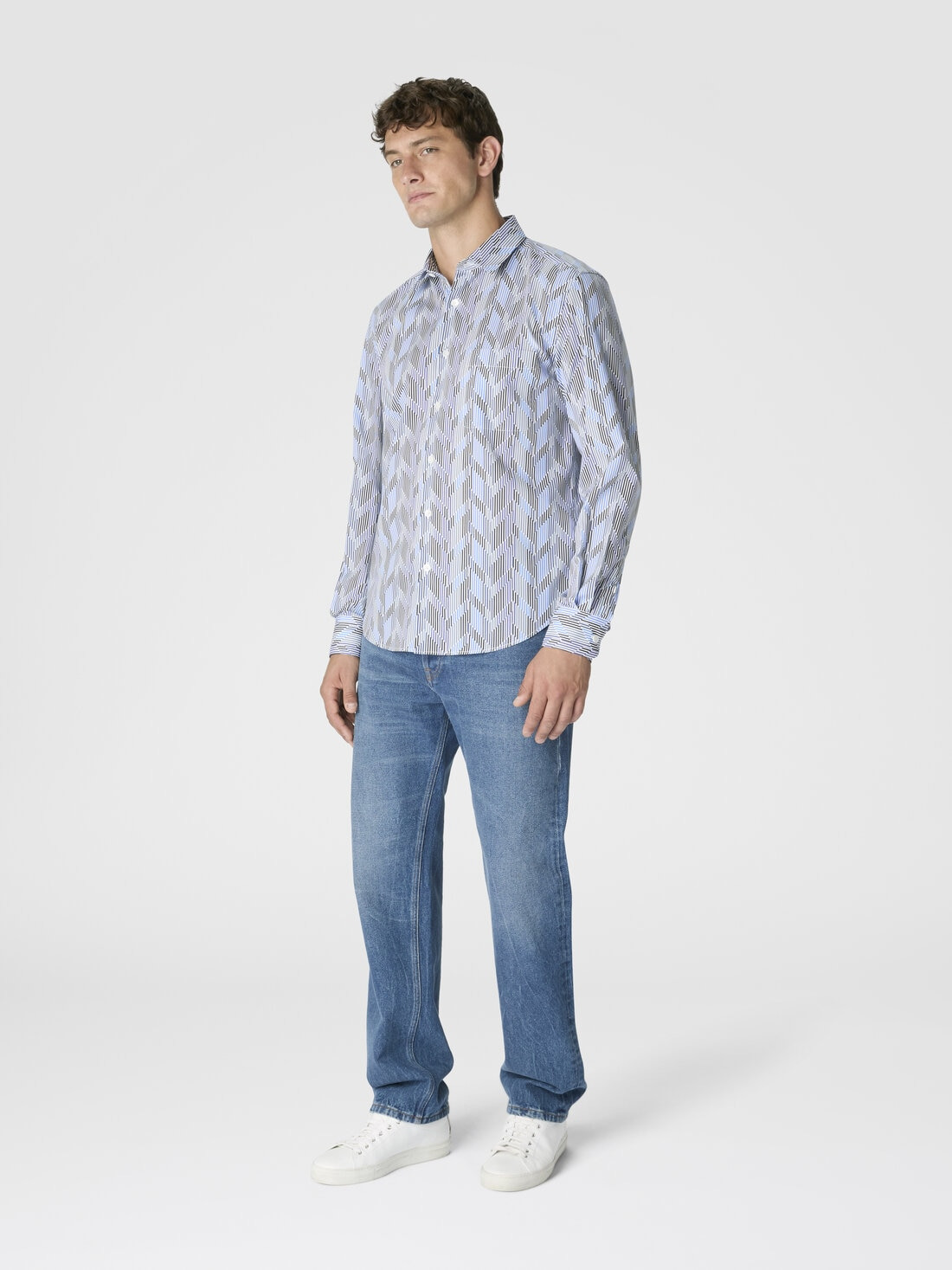 Poplin Cotton Shirt with Zigzag Pattern - 2