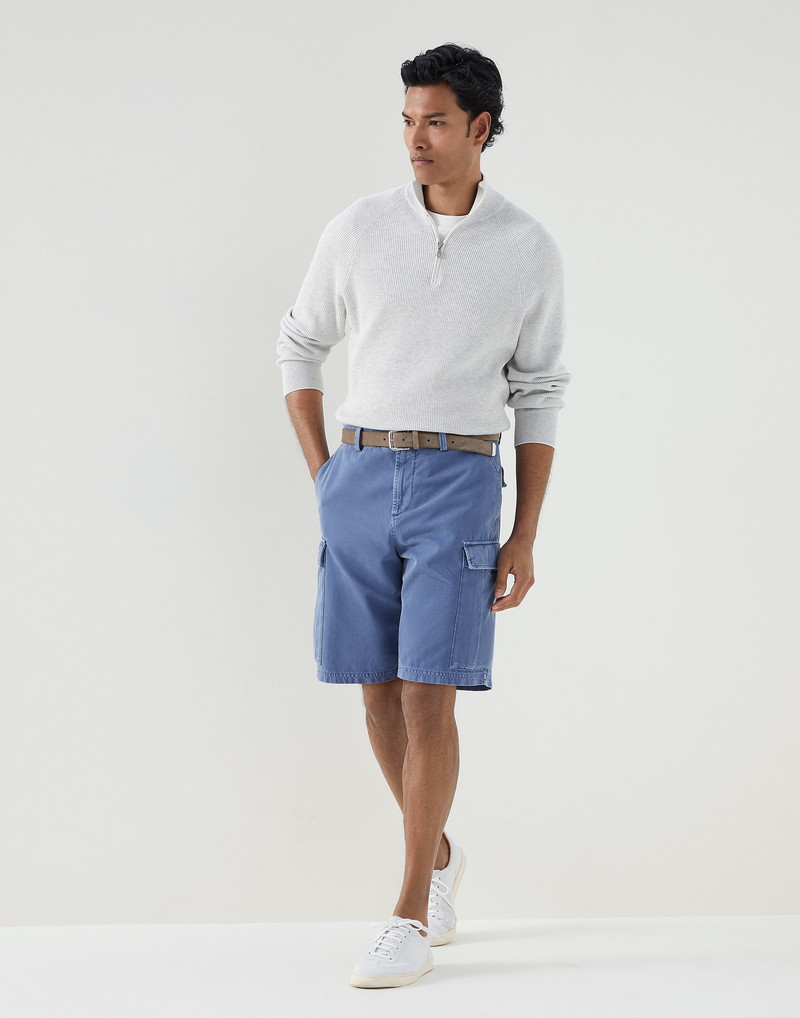Brunello Cucinelli Garment-dyed basic fit Bermuda shorts in twisted cotton gabardine with cargo pockets outlook