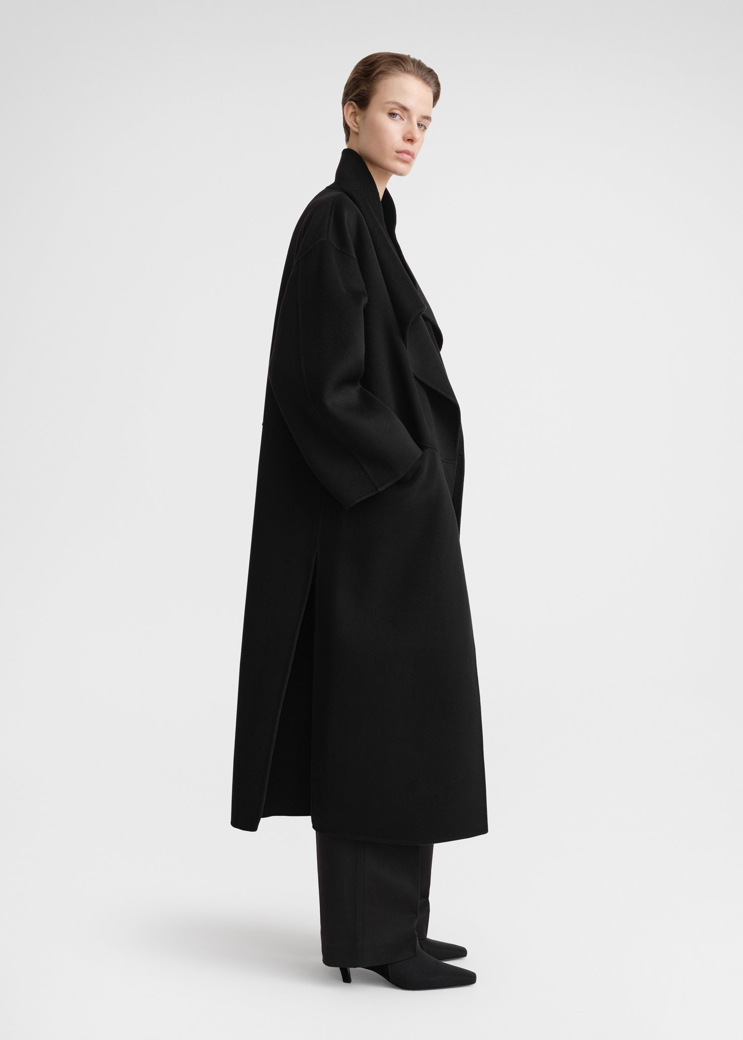 Signature wool cashmere coat black - 3