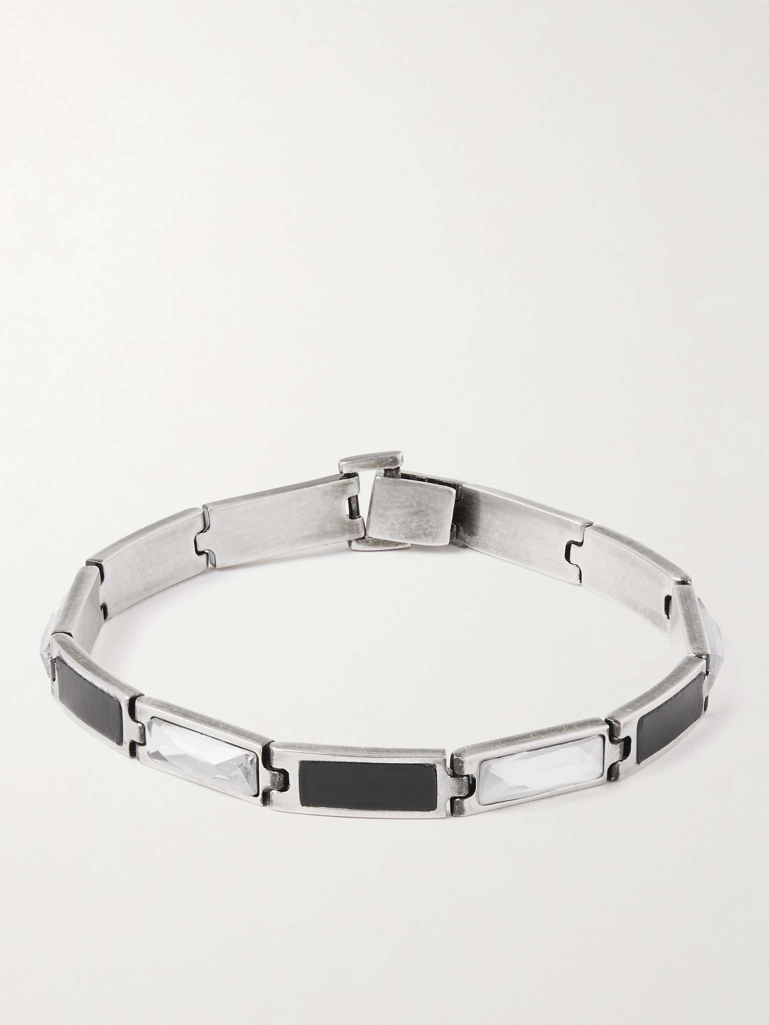 Silver-Tone, Leather and Glass Bracelet - 1