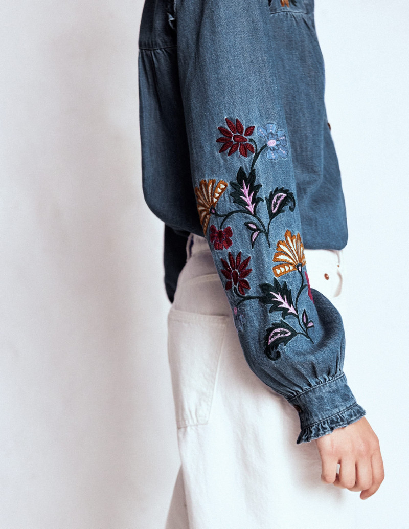 Embroidered Denim Top-Light Vintage, Embroidered 6