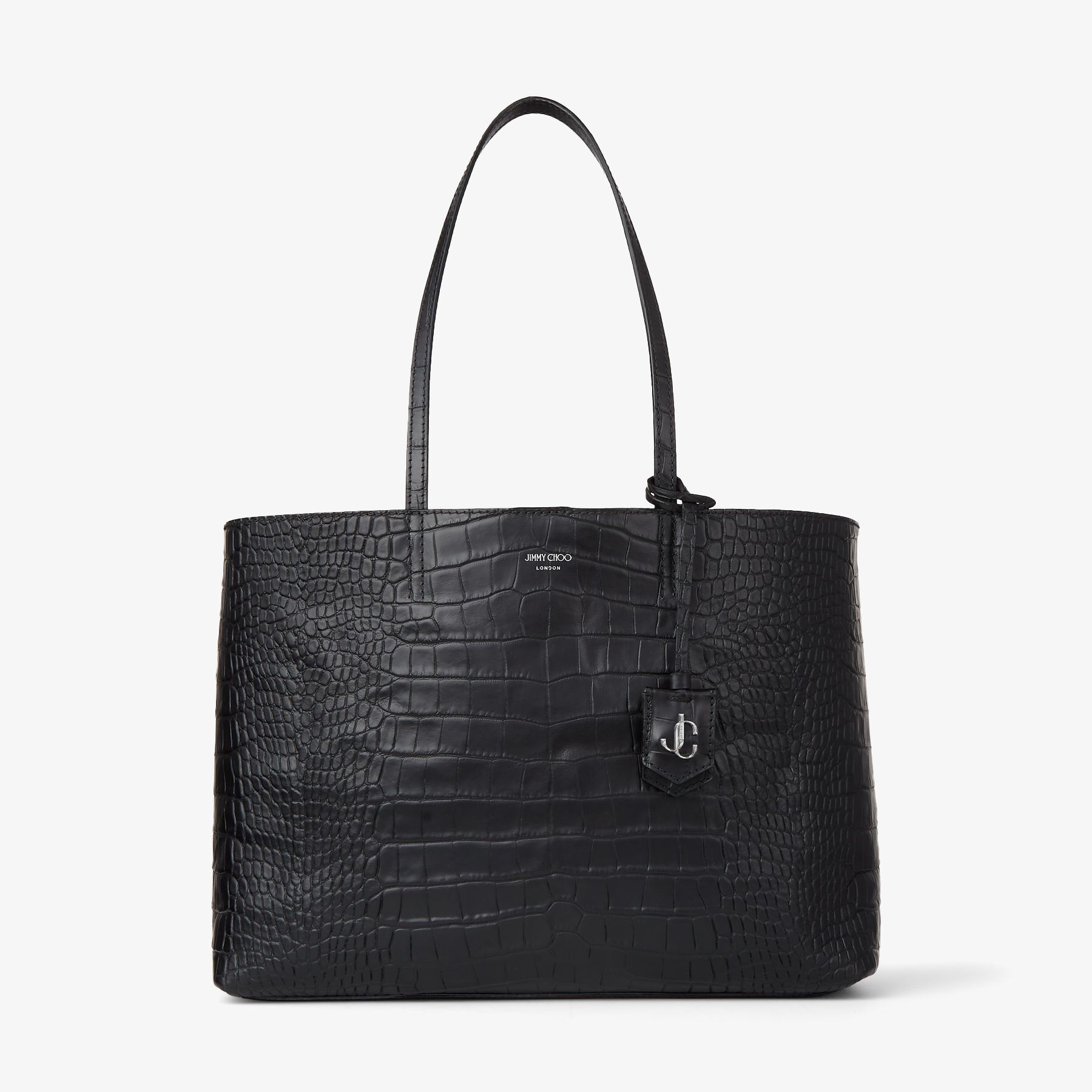 JIMMY CHOO Nine2Five E/W Black Croc Embossed Leather Tote Handbag 