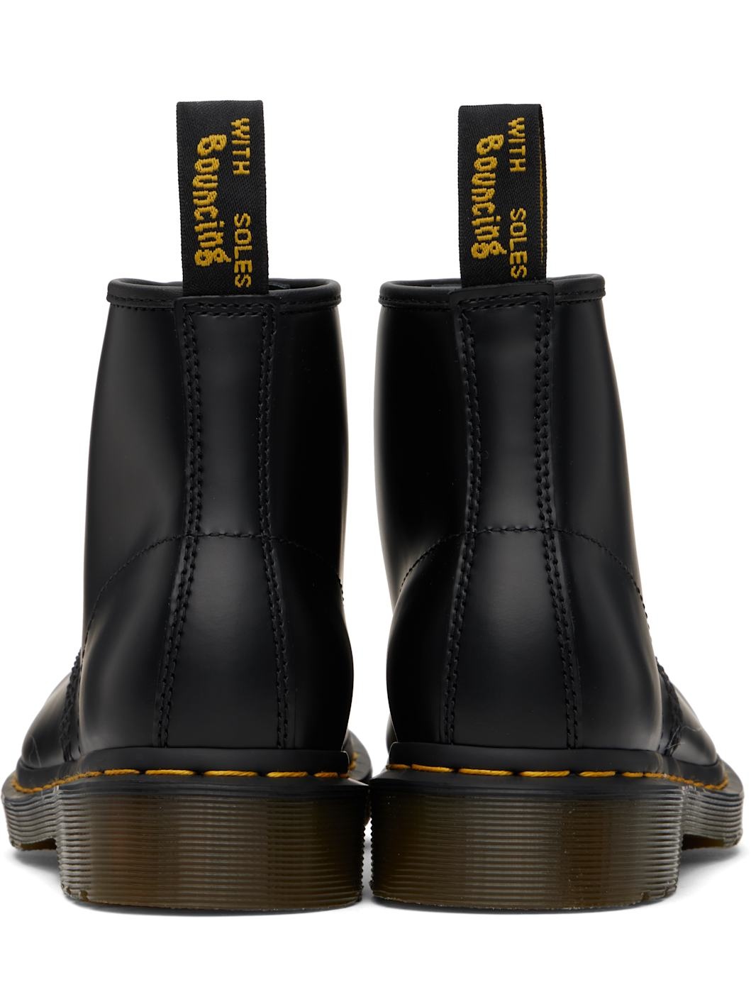 Black 101 Yellow Stitch Smooth Leather Ankle Boots - 2