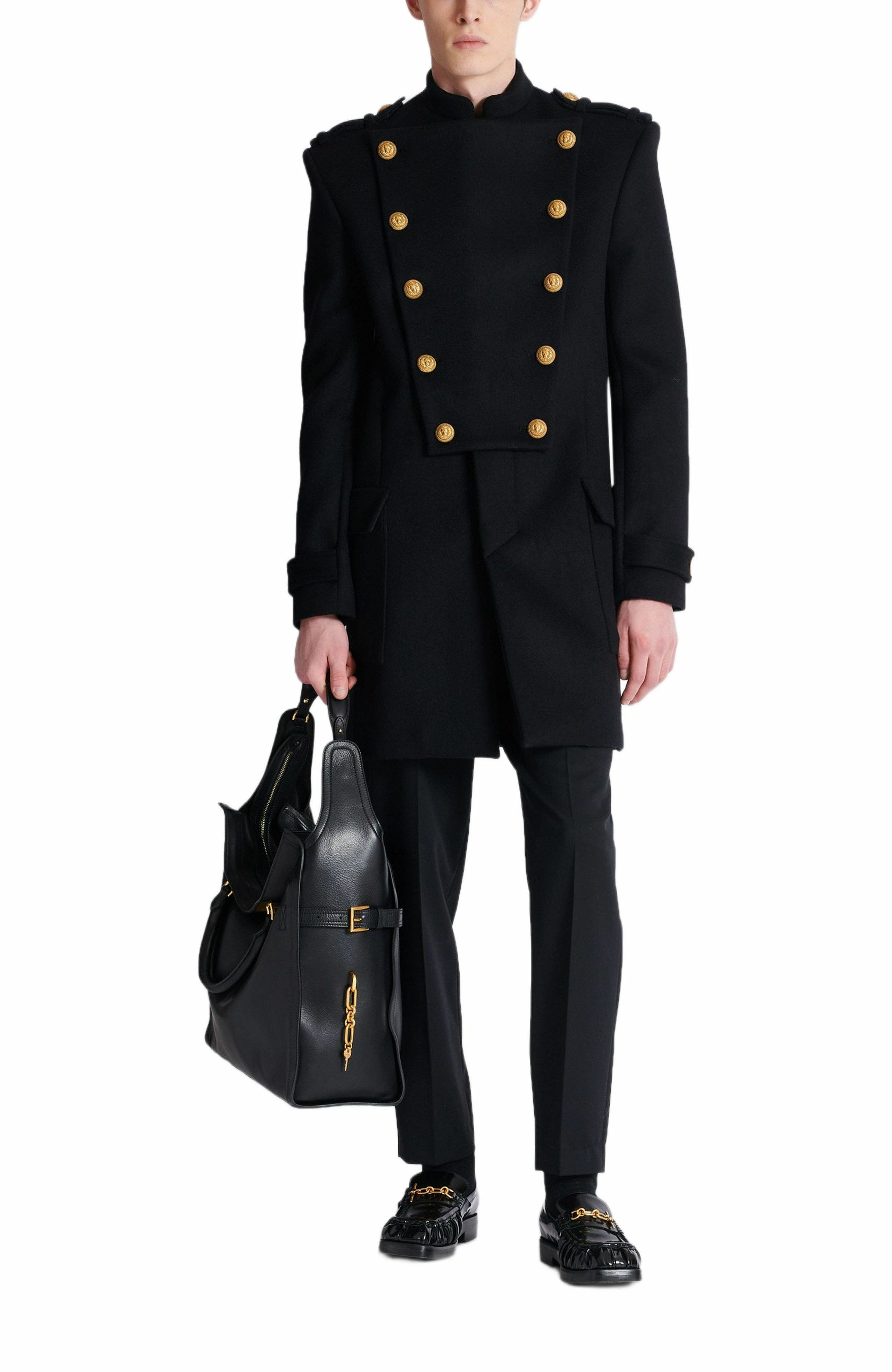 Balmain Wool and cashmere coat with detachable bib front in Black at Nordstrom - 2
