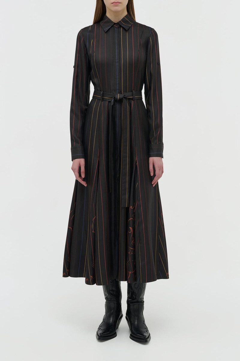 GABRIELA HEARST Galway Shirtdress in Charcoal Multi Pinstripe Silk Twill outlook