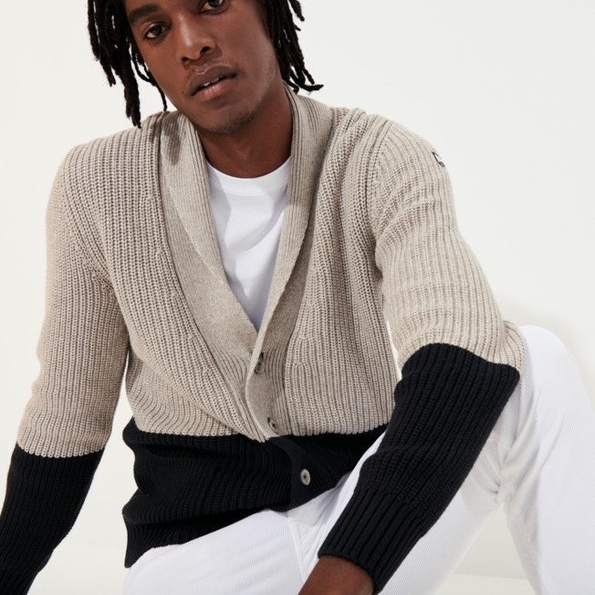 Men Bicolor Cotton Cashmere Cardigan - 6