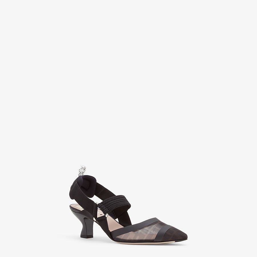 Black leather and mesh slingbacks with medium heel - 2