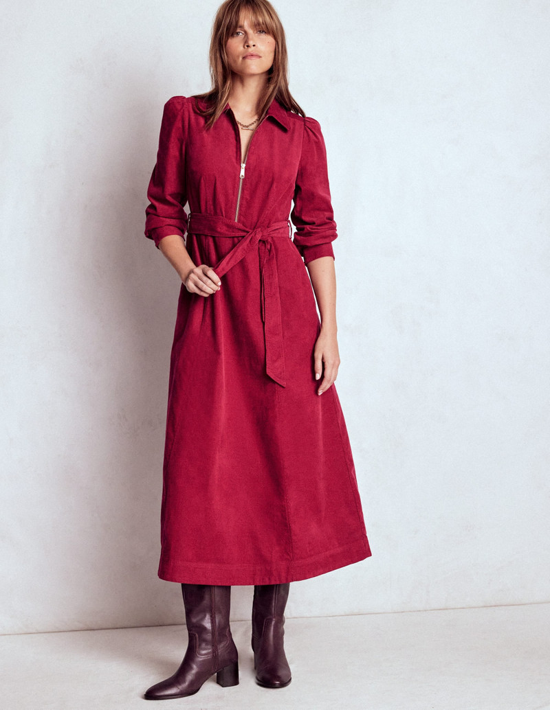 Adelaide Zip Cord Midi Dress-Burgundy Red 5