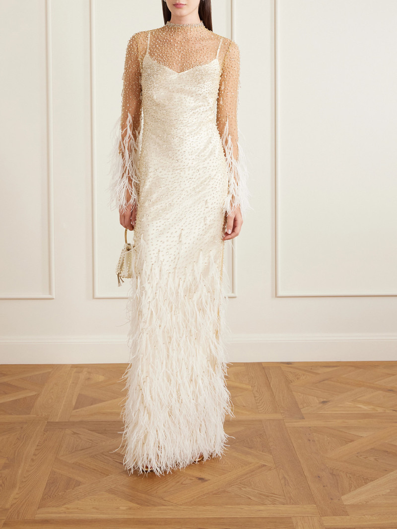 CLIO PEPPIATT Mia Embellished Feather-trimmed Tulle Gown outlook