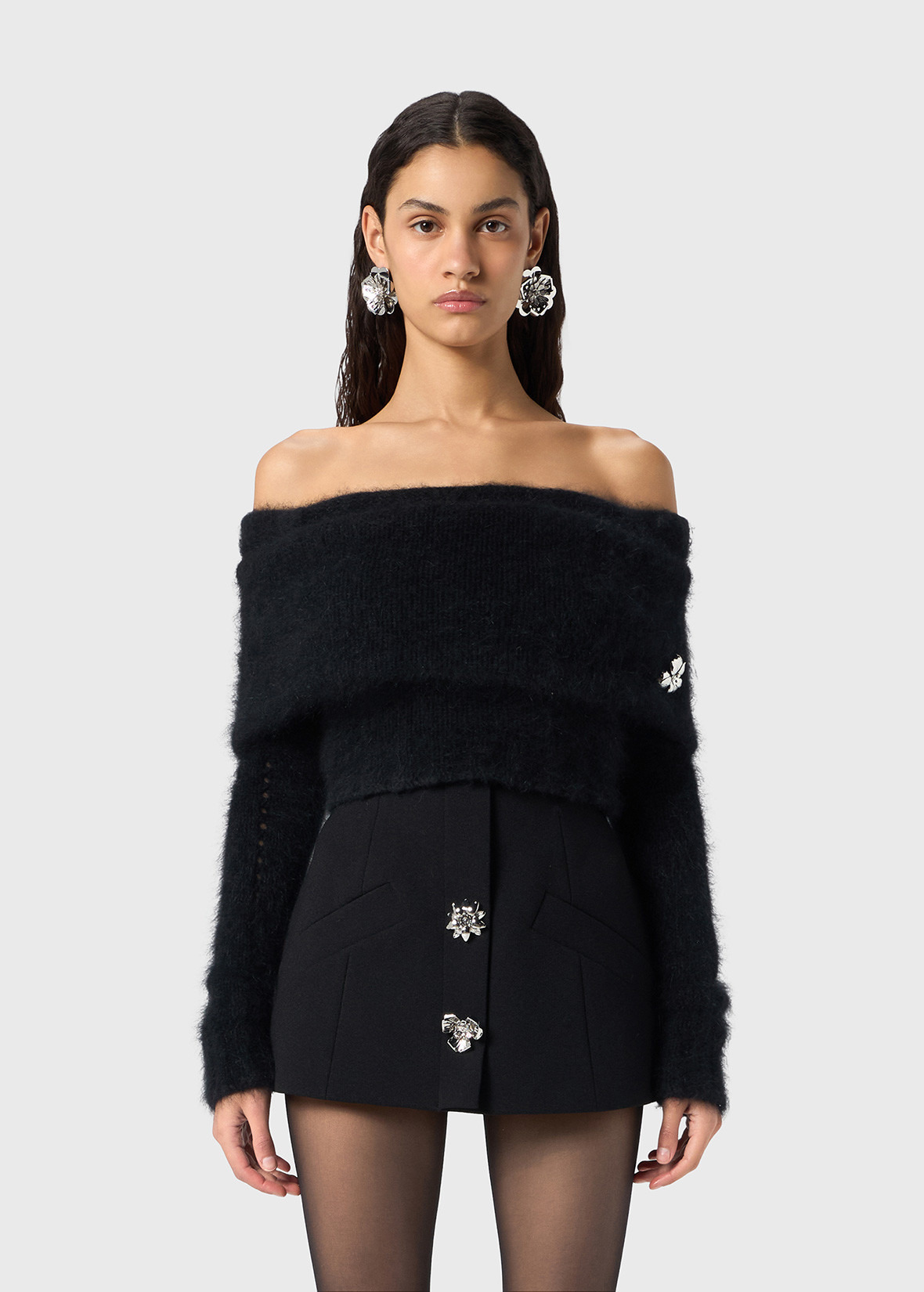 ANGORA SWEATER WITH METAL FLOWER - 3