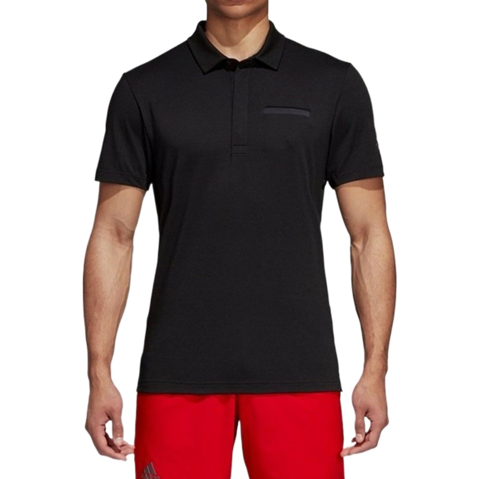 adidas Solid Color Athleisure Casual Sports Short Sleeve Polo Shirt Black CY3330 - 4